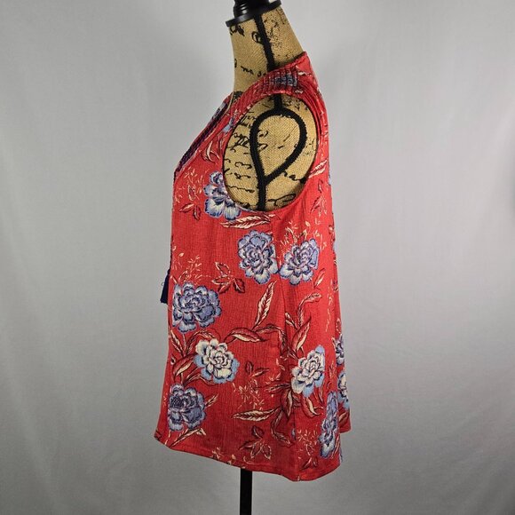 Knox Rose Red Floral Tassel Boho Smocked Sleeveless Blouse Women’s M Cottagecore - Picture 2 of 12